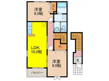 KCコーポ平山(2LDK/2階)の間取り写真