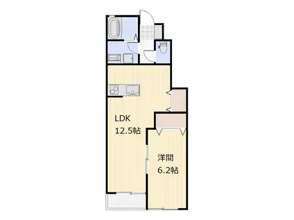 ＪＲ山陽本線 倉敷駅 徒歩14分 2階建 築1年(1LDK/1階)の間取り写真