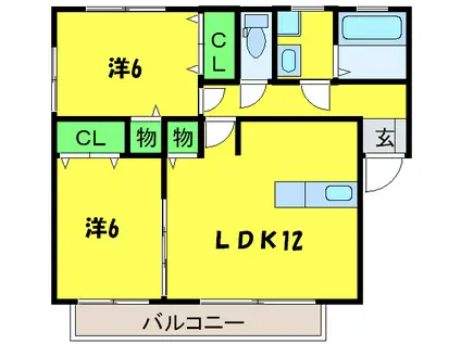 リビングタウン狭山池公園 A棟(2LDK/2階)の間取り写真