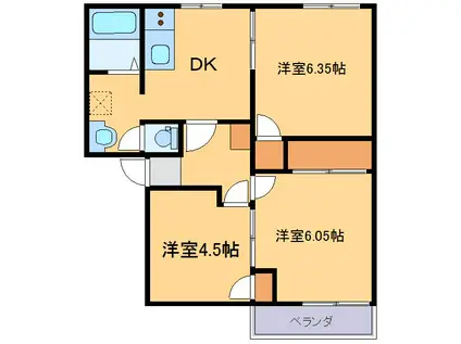 グランドール除ヶB(3DK/2階)の間取り写真