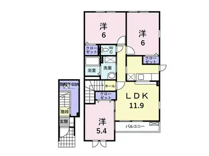 ヒルサイドタウンB(3LDK/2階)の間取り写真