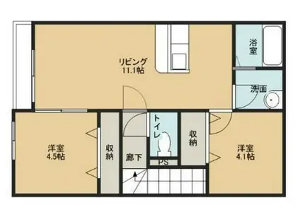 IS延友C棟 203(2LDK/2階)の間取り写真