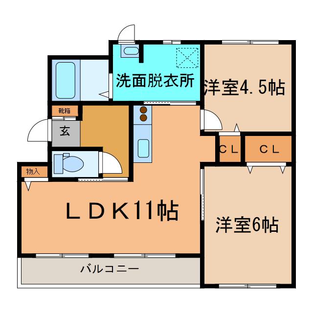 マンション鹿内(2LDK/4階)の間取り写真