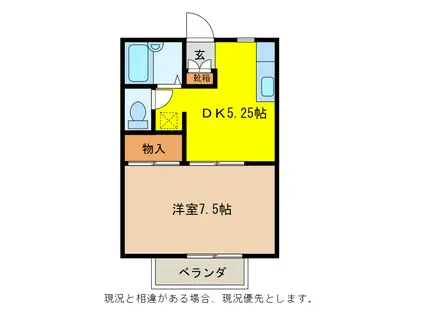 シャルム若里A棟(1DK/1階)の間取り写真