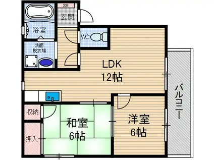 ラクシュミー鳥飼D棟(2LDK/1階)の間取り写真