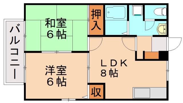 ジュネス遠賀(2LDK/2階)の間取り写真