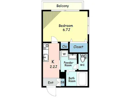 セントグレース自由が丘(1K/2階)の間取り写真