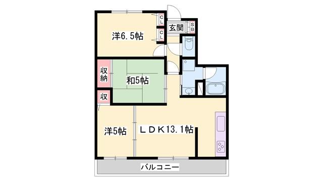 ブランビュー加古川本町(3LDK/5階)の間取り写真