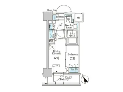 パークアクシス日本橋茅場町ステーションゲート(1DK/6階)の間取り写真