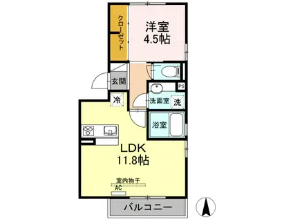 エクセラン A(1LDK/3階)の間取り写真