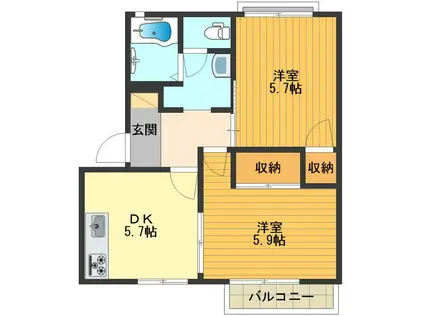 グリーンフレグランスエス&エス(2DK/2階)の間取り写真