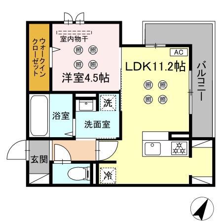 シャルム新屋敷(1LDK/2階)の間取り写真