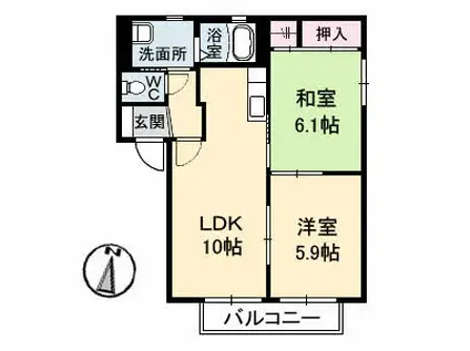 グランドハイツ富士A棟(2LDK/1階)の間取り写真