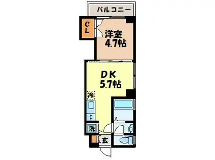 クラリス魚の町(1DK/4階)の間取り写真