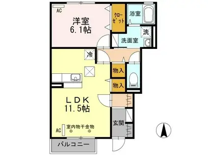 PRIMO I(1LDK/1階)の間取り写真
