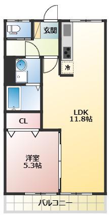 ラムール東二見(1LDK/3階)の間取り写真
