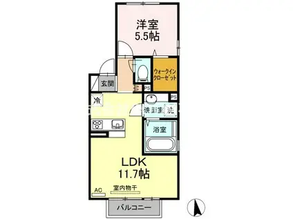 ラ・ナチュール(1LDK/1階)の間取り写真