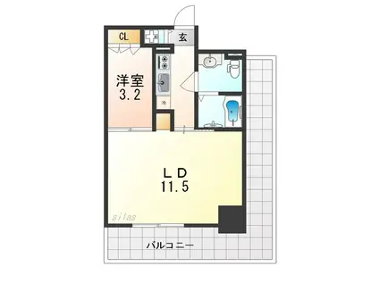 エス・キュート尼崎II(1LDK/13階)の間取り写真