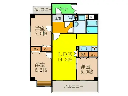 ブランドール南茨木(3LDK/3階)の間取り写真