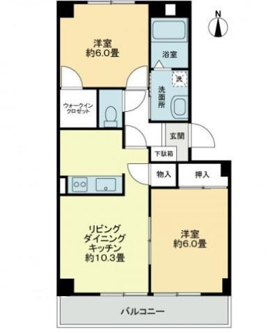 フォブールK-ONE(2LDK/2階)の間取り写真