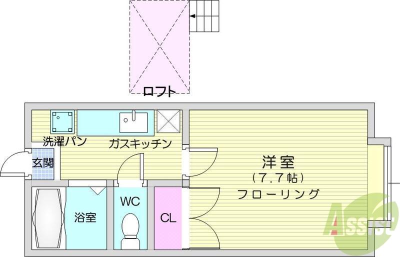ホワイトキャッスル郡山ビレジB棟(1K/2階)の間取り写真