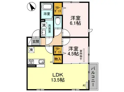 エミールVI(2LDK/2階)の間取り写真