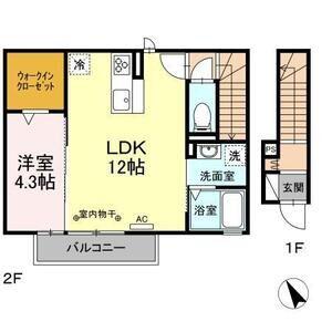 D-ROOM金華山(1LDK/2階)の間取り写真