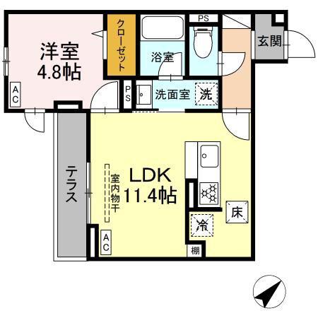 ジェルベーラ東柏ヶ谷(1LDK/1階)の間取り写真