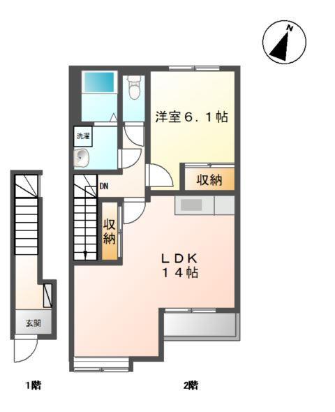 サンプレス・ラビアンKN(1LDK/2階)の間取り写真