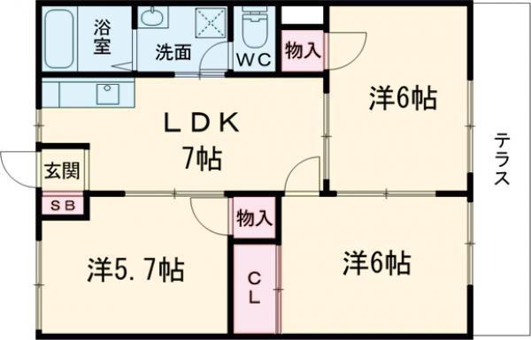サンクス(3DK/1階)の間取り写真