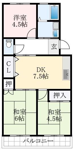 コーポ北花田(3DK/1階)の間取り写真