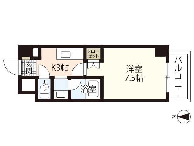 シャルマン財官III(1K/1階)の間取り写真