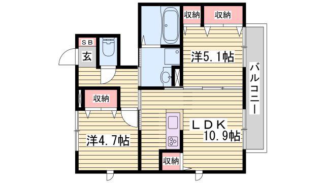 ラシーネ南山II(2LDK/1階)の間取り写真