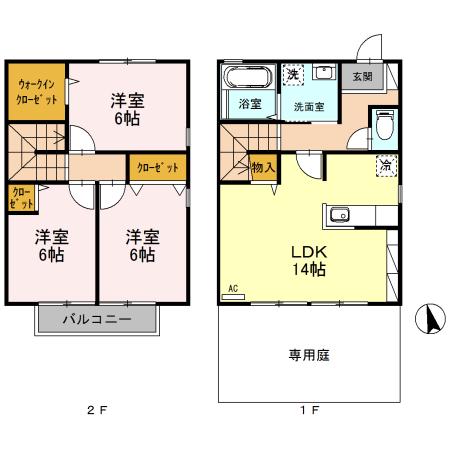 リビングタウン小森野参番館 A棟(3LDK/1階)の間取り写真