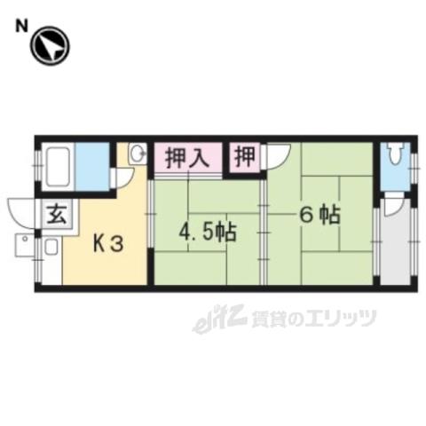 ＪＲ草津線 手原駅 徒歩12分 2階建 築54年(2K/2階)の間取り写真