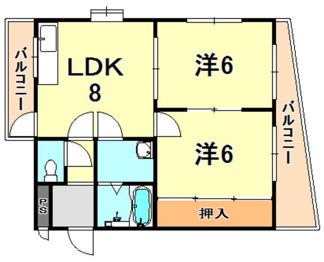 須磨ノ浦ビューハイツ(2LDK/3階)の間取り写真