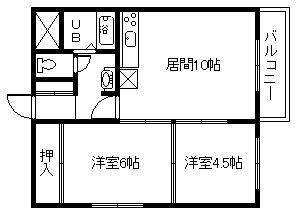 奥山ハイツ(2LDK/3階)の間取り写真