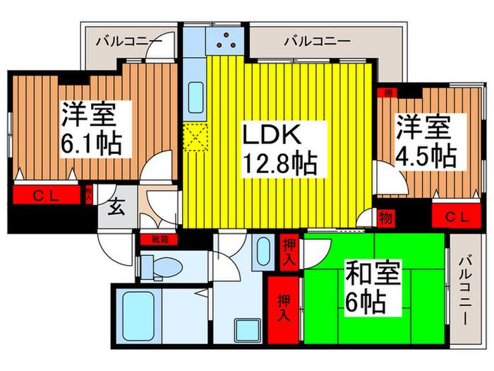 エクセルハイム常盤(3LDK/2階)の間取り写真