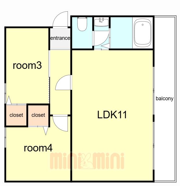名谷2団地10号棟(2LDK/4階)の間取り写真
