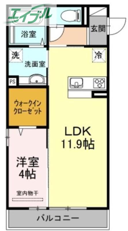 ヴェルドミールB棟(1LDK/2階)の間取り写真