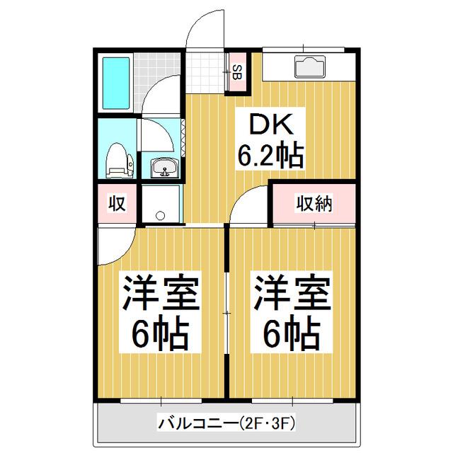 コーポあづみ(2DK/2階)の間取り写真