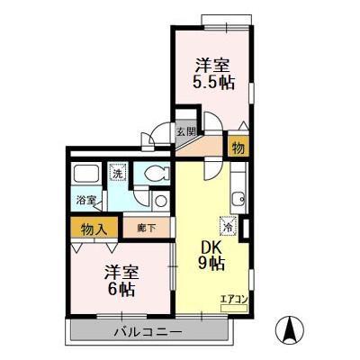ロイヤルハウスA(2DK/1階)の間取り写真