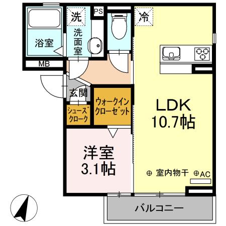 コートI(1LDK/2階)の間取り写真
