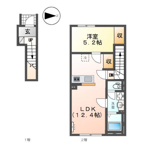 シャフル(1LDK/2階)の間取り写真