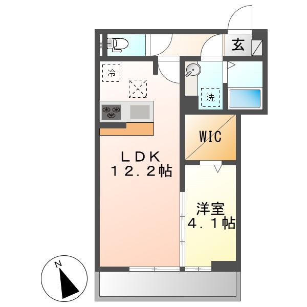 セレスティア長良 イースト(1LDK/1階)の間取り写真