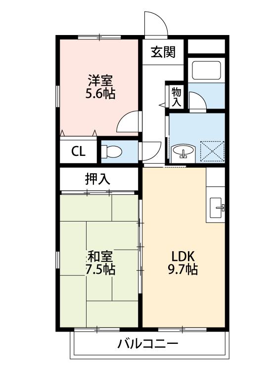 リベルテ杉浦(2LDK/2階)の間取り写真