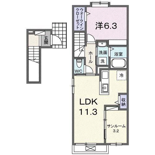 RIOBOCA(1LDK/2階)の間取り写真