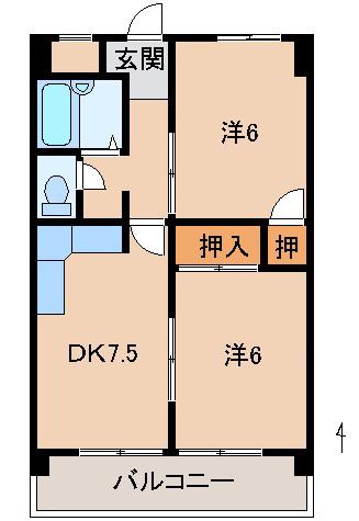 ＪＲ和歌山線 船戸駅 徒歩61分 7階建 築37年(2DK/2階)の間取り写真