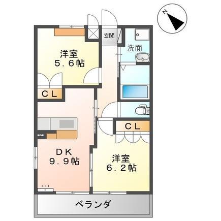 ソレイユイワネ(2DK/2階)の間取り写真