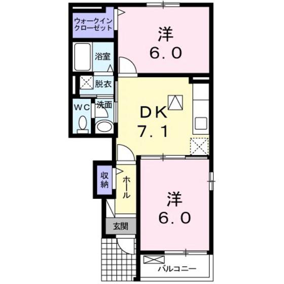 グラン・ソレイユII(2DK/1階)の間取り写真